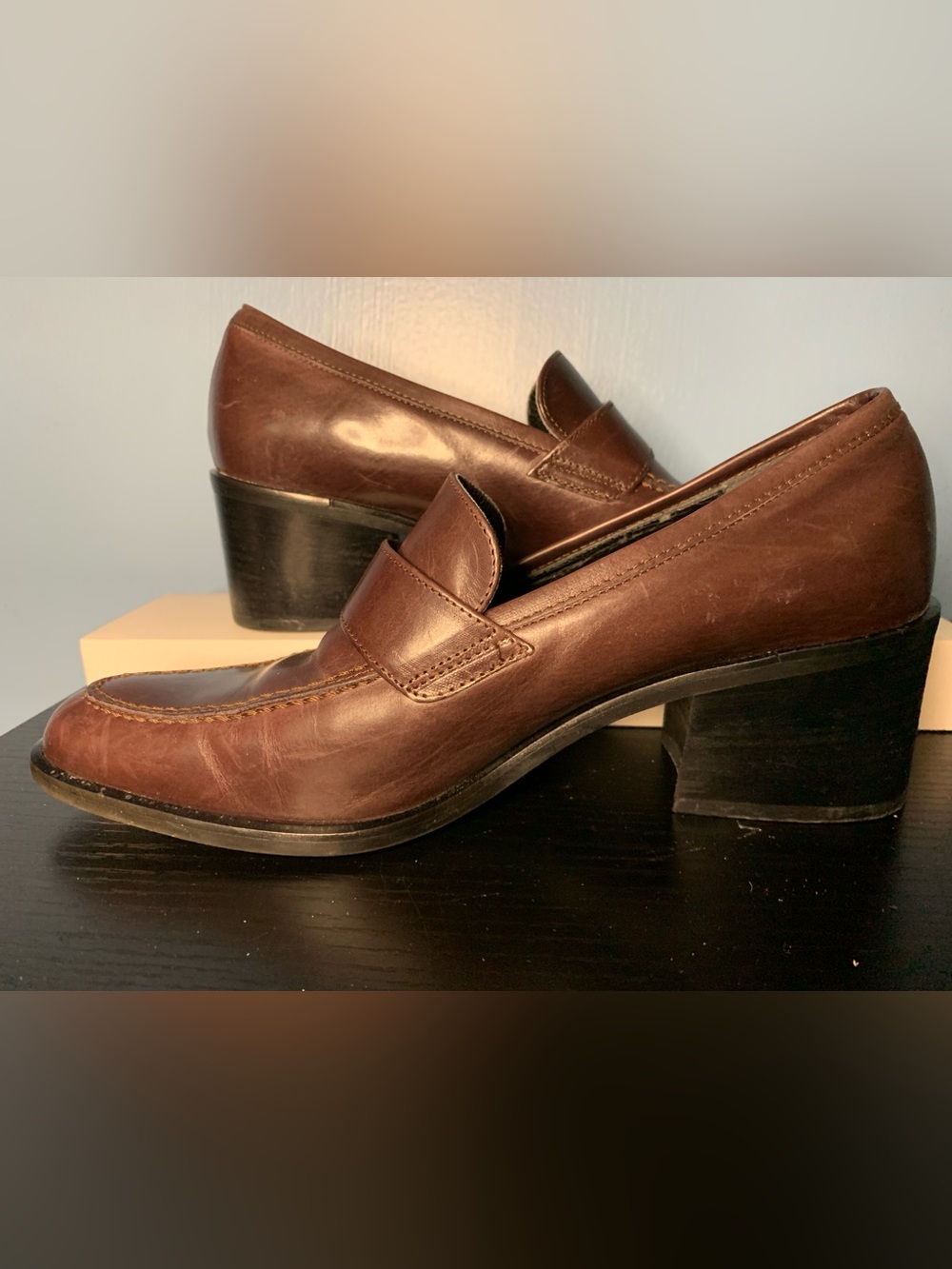 111 State Brown Leather Women's Heeled Loafers